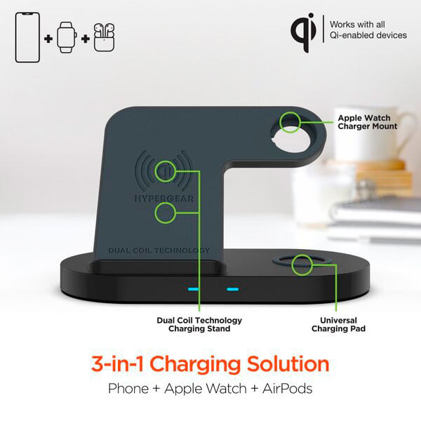 Power Technologie - Base Socle Chargeur 3 en 1 Compatible avec iPhone,  AppleWatch, Airpods, Chargeur Induction 10W, Chargeur C[508]