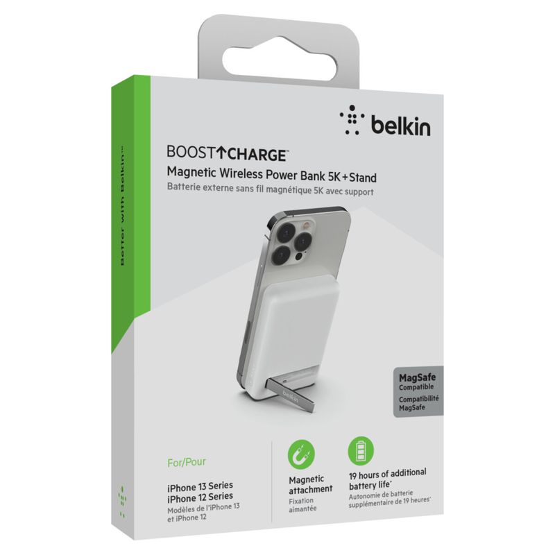 Batería Magnética Inalámbrica Belkin 5000 mAh + Soporte - Blanca