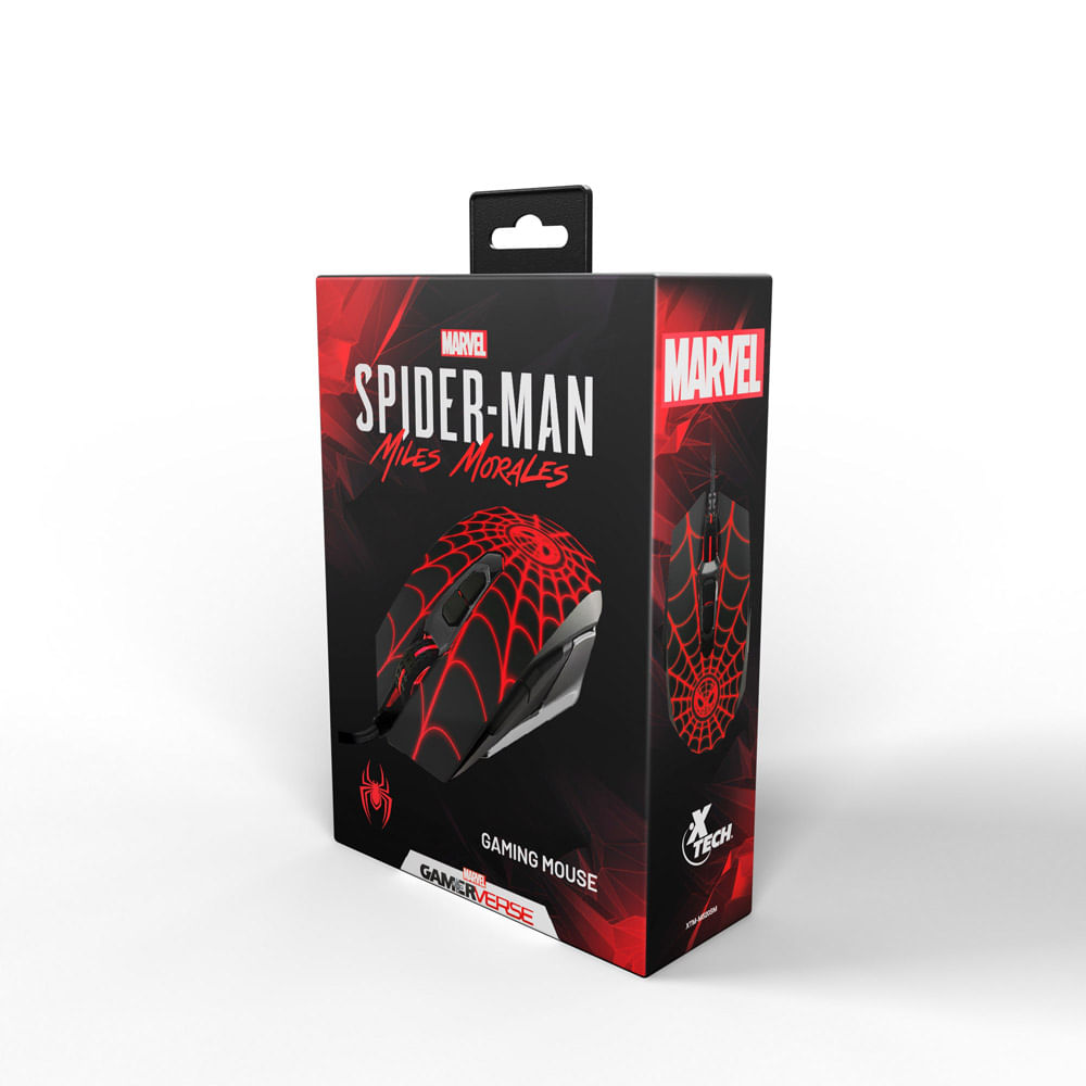 Gaming Mouse Spider-Man Miles Morales Wired Usb En Negro Con Rojo