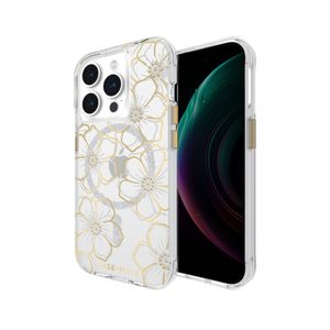 Funda Para iPhone 15 Pro Floral Gems Compatible Con MagSafe Y Antimicrobial En Color Oro