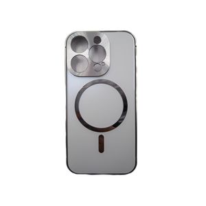 Funda Para iPhone 15 Pro Compatible Con MagSafe En Blanco Con Marco Color Metalico