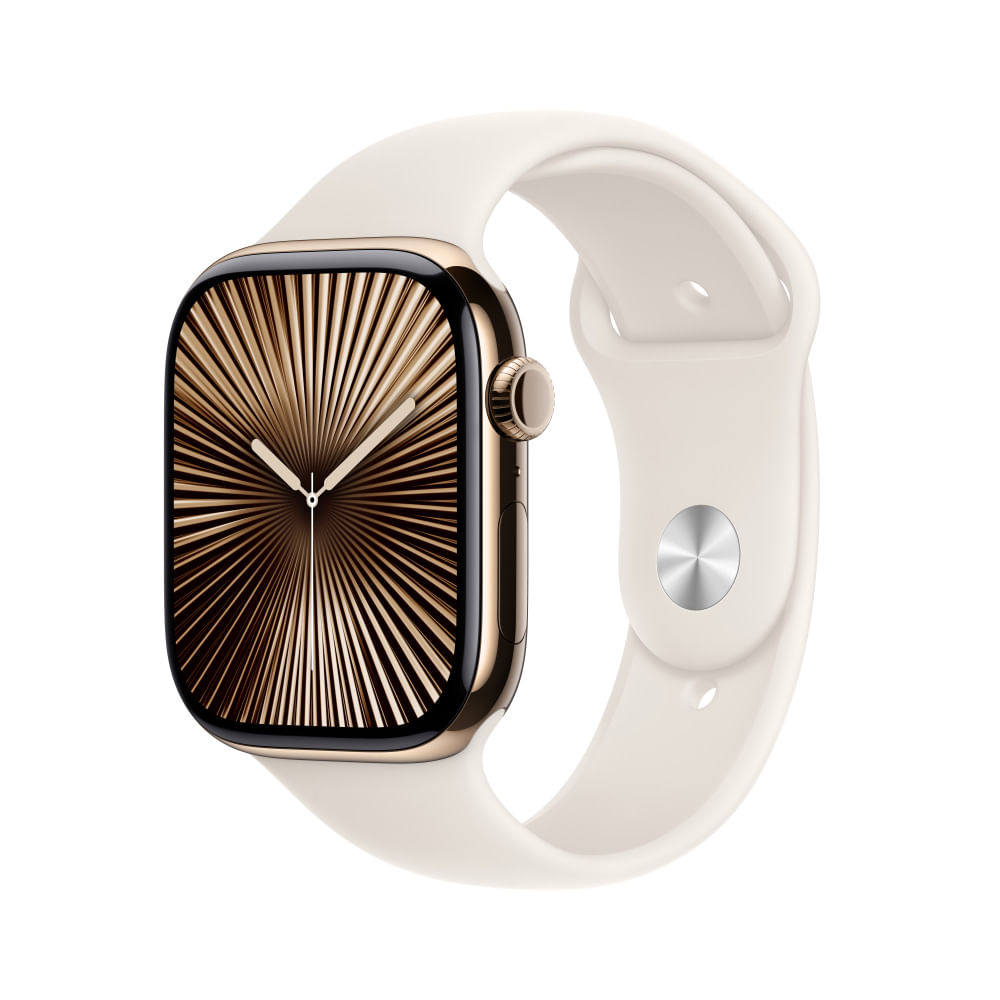 Apple Watch Series 10 GPS Cellular Caja de titanio color oro de 46 mm Correa deportiva blanco estelar M L