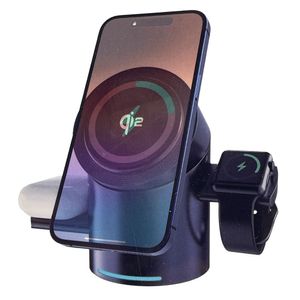 Cargador Inalambrico 3 En 1 QI2 Compatible Con MagSafe En Gris