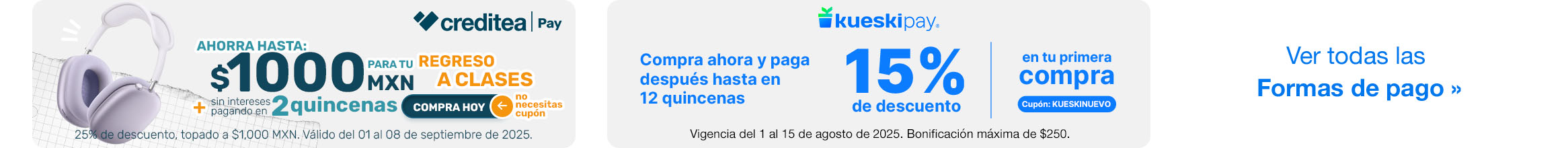 Formas de pago con promociones