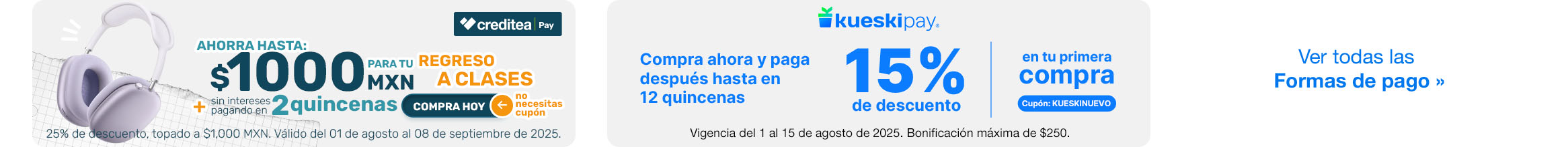 Formas de pago con promociones